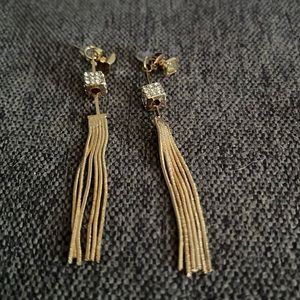 Gold Tone Rhinestone Tassel Earrings